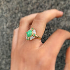 Jade and Diamond Art Deco Reproduction 9ct Yellow Gold Ring | Size N ½