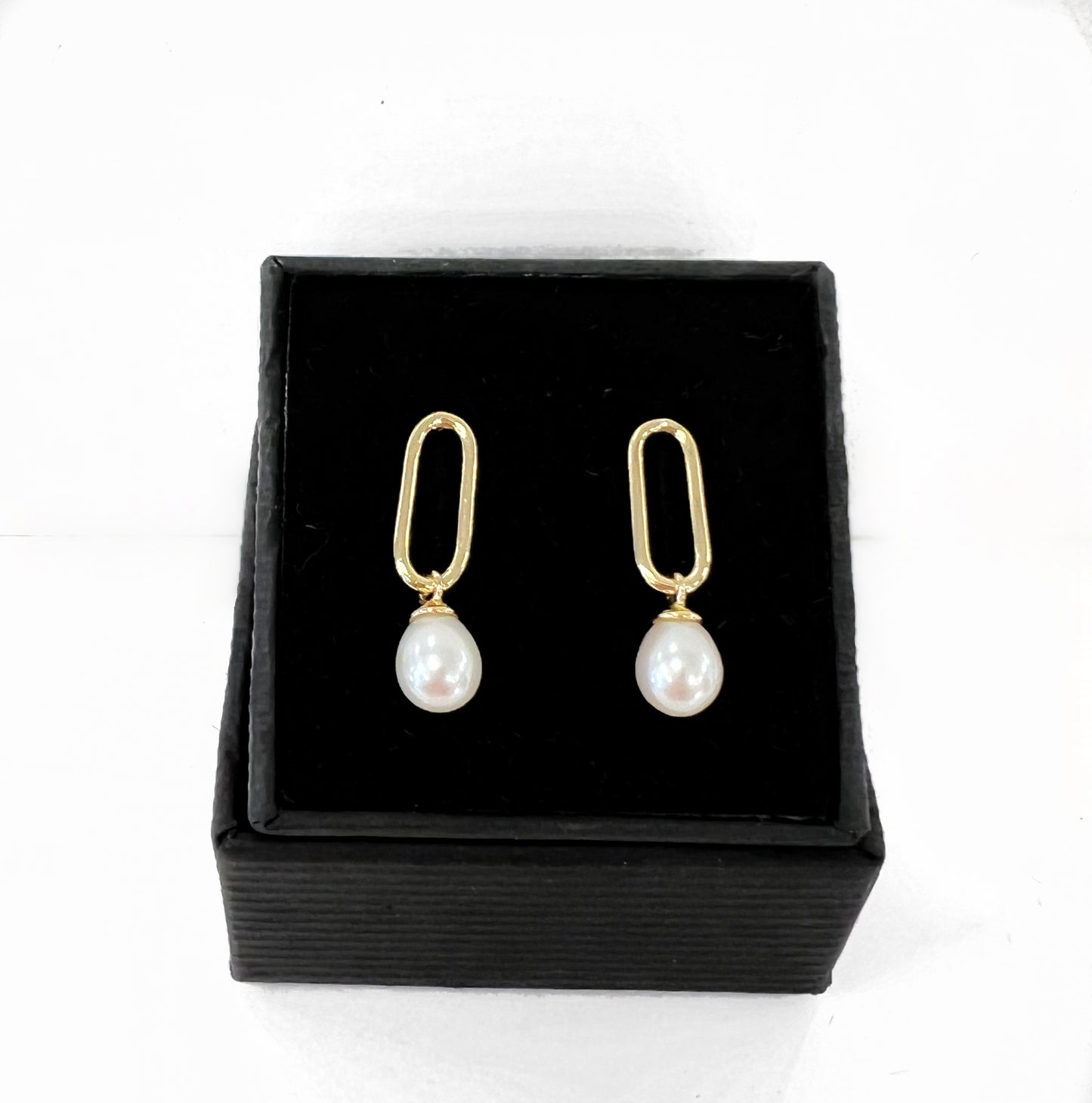 Gold plated modern pearl stud earrings