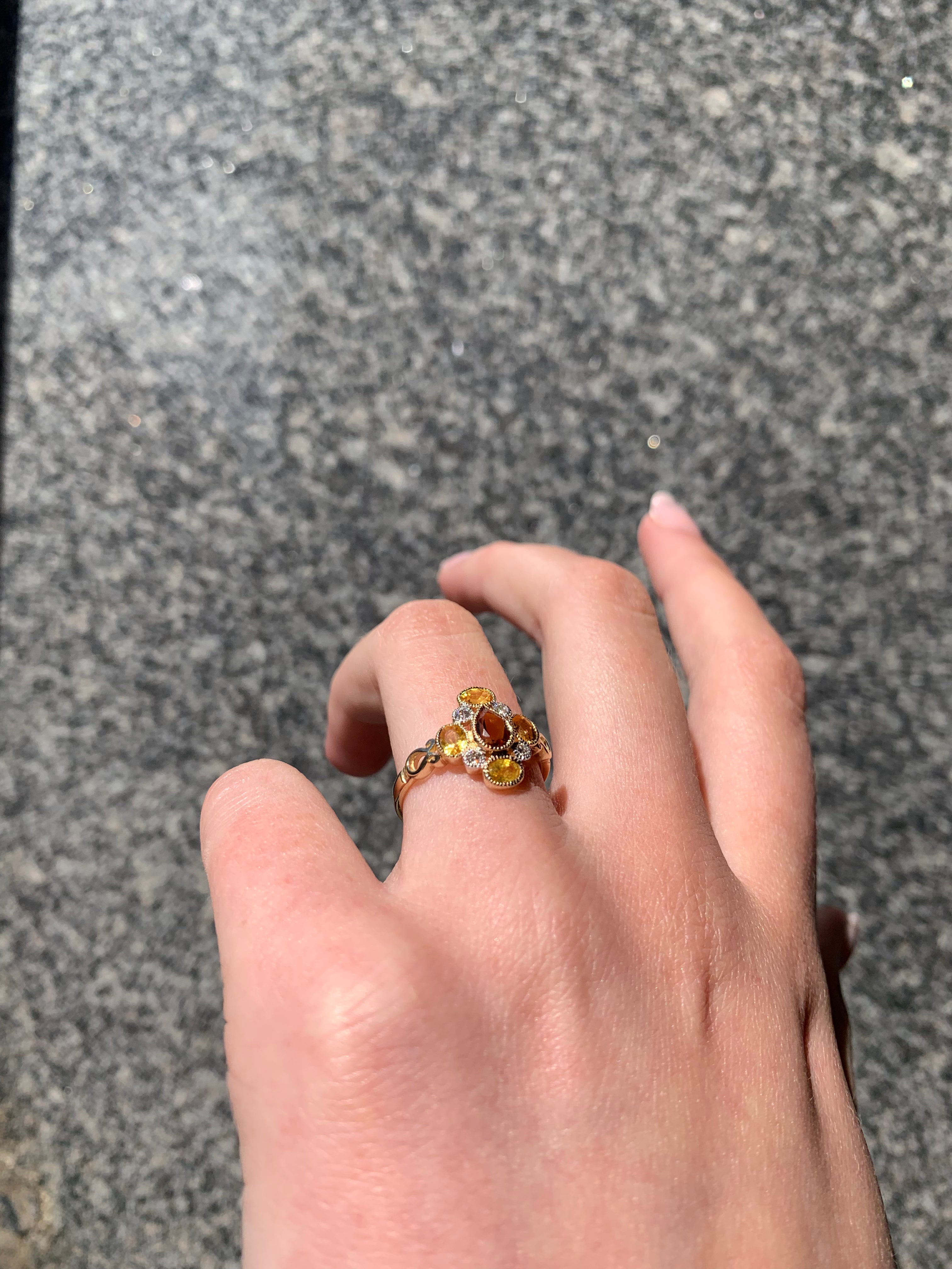 Victorian Reproduction 9ct Yellow Gold Citrine, Yellow Sapphire and Diamond Ring