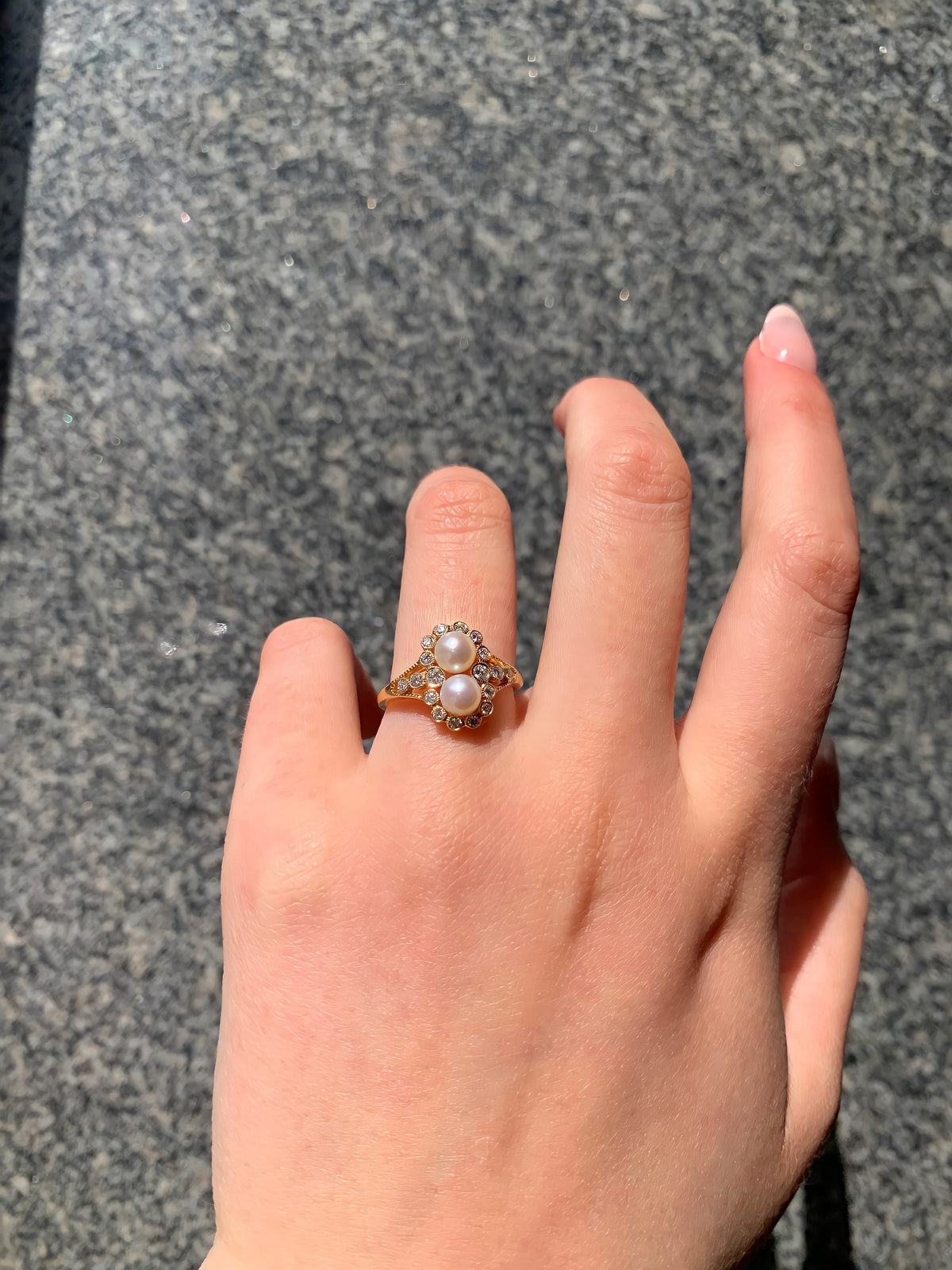 Edwardian Reproduction 18ct Yellow Gold Freshwater Pearl and Diamond Ring