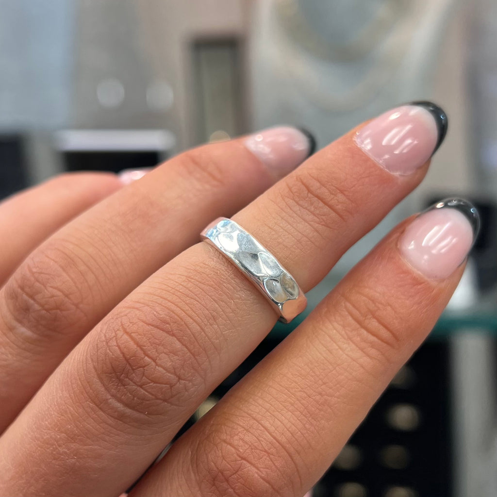 Sterling Silver Hammered Textured Band | Size H