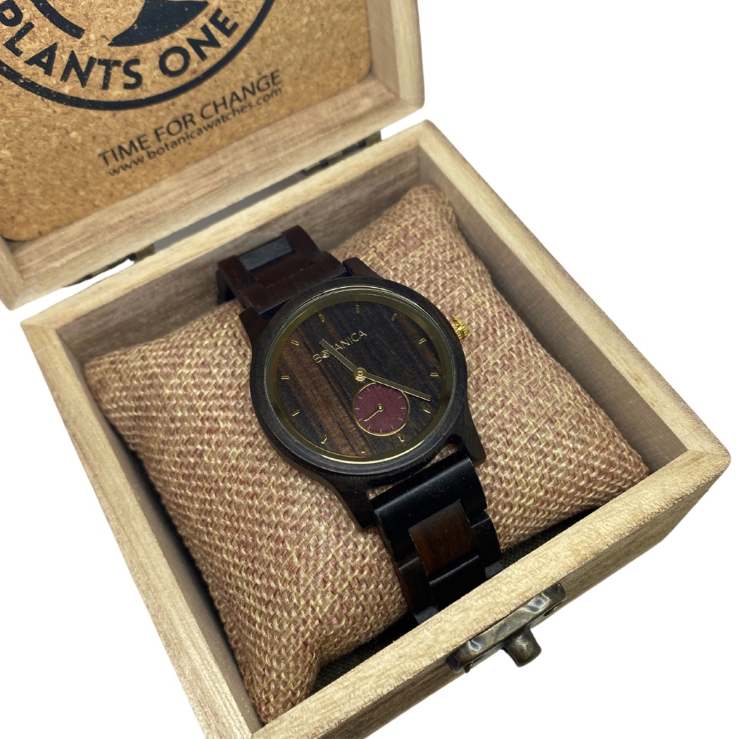 Men’s Botanica vegan wooden watch with gold detailing and dual watch face