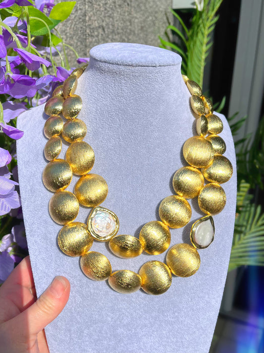 18ct Yellow Gold Plated Keshi Pearl Statement Necklace