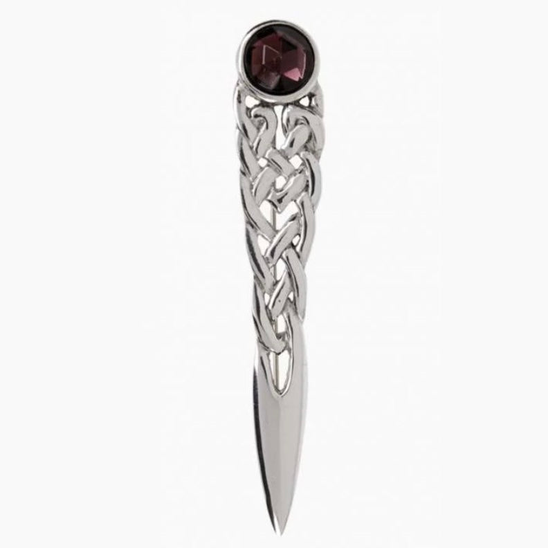 Celtic Kilt Pin With Coloured Stone In Polished Pewter