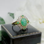Jade and Diamond Art Deco Reproduction 9ct Yellow Gold Ring | Size N ½