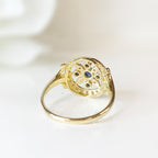 Victorian Inspired Sapphire and Diamond 9ct Yellow Gold Ring | Size L ½