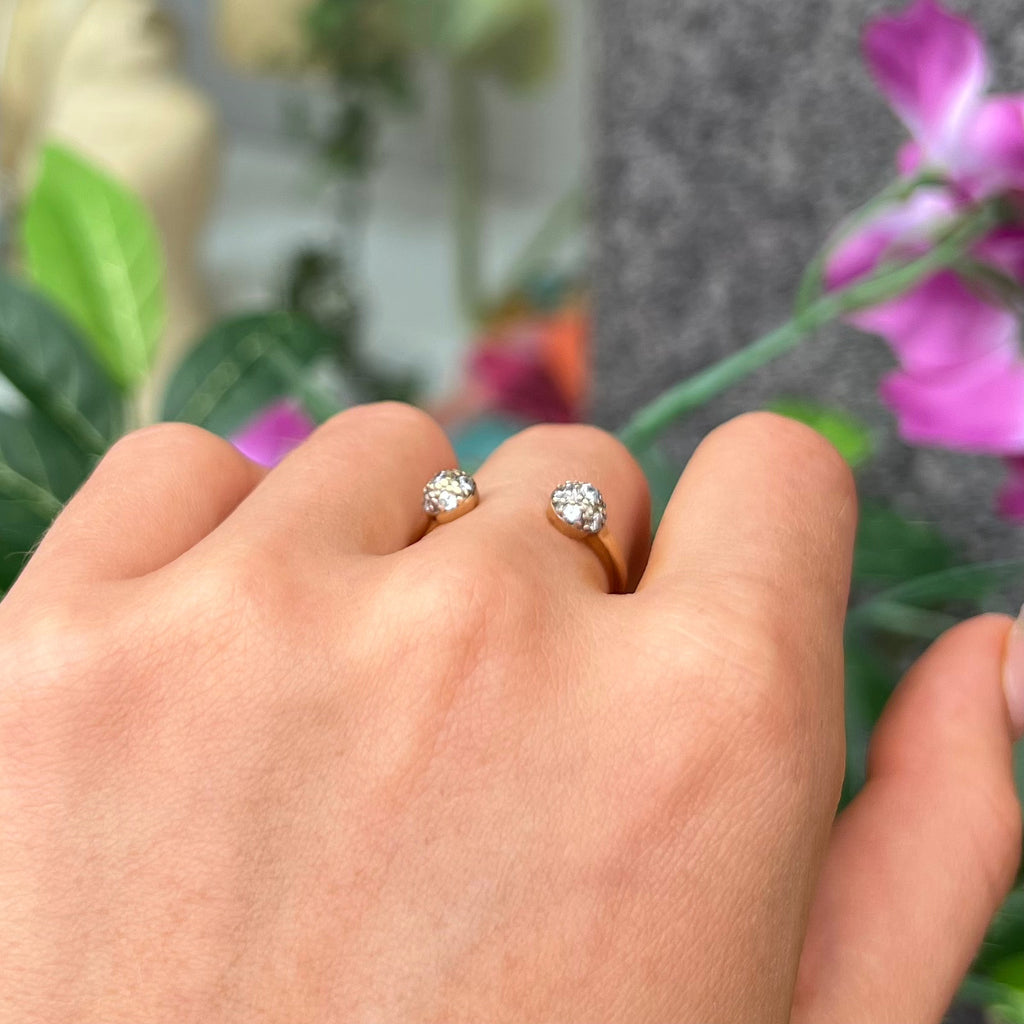 Vintage Cubic Zirconia 9ct Yellow Gold Open Design Ring | Adjustable Size