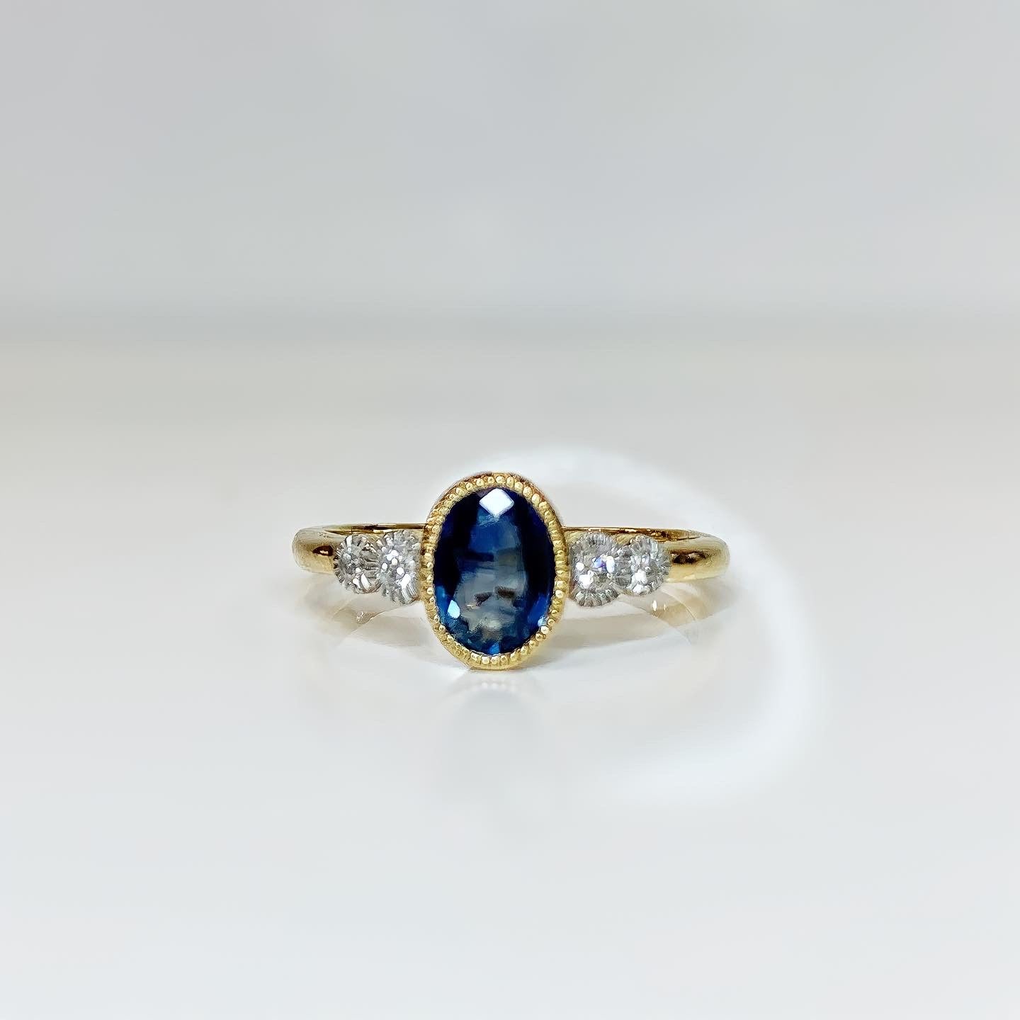 9ct Yellow Gold Oval Cut Sapphire and Diamond Engagement Ring - SIZE K 1/2