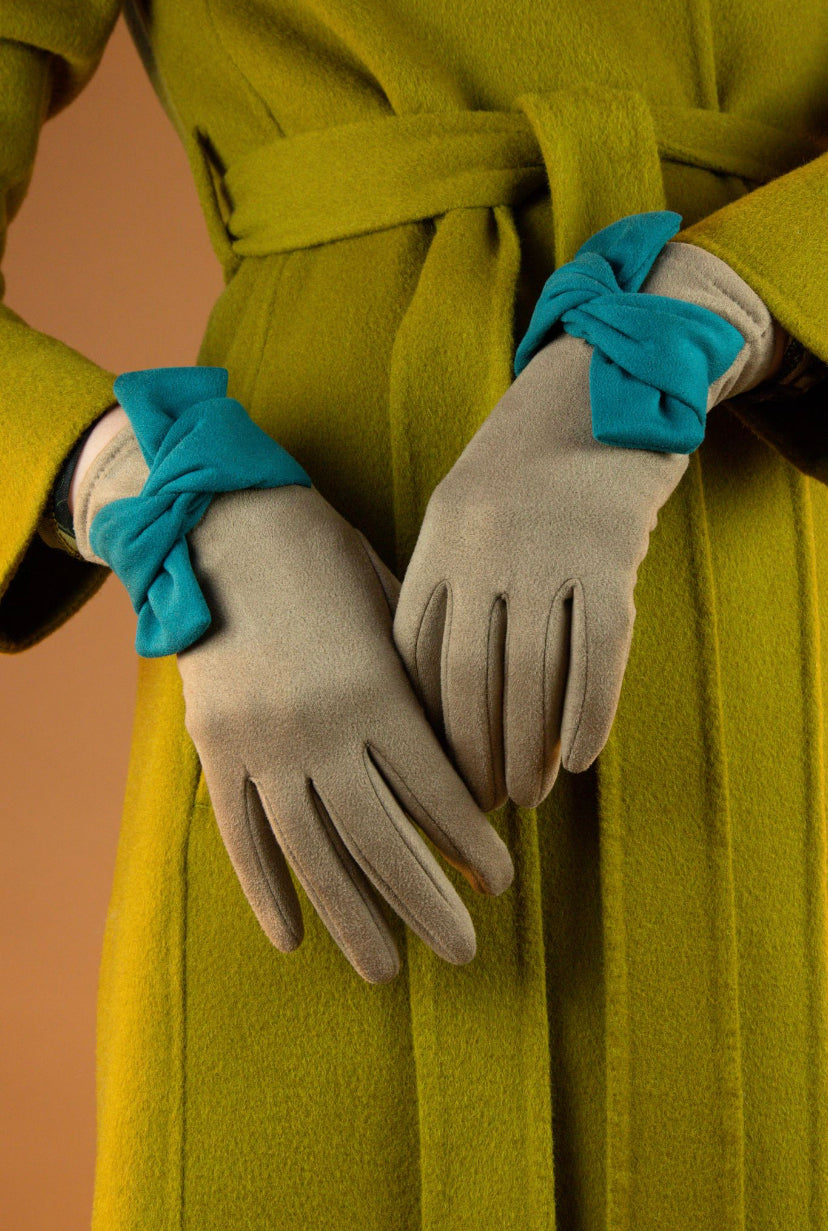 Powder Accessories Henrietta Faux Suede Gloves - Stone/Teal