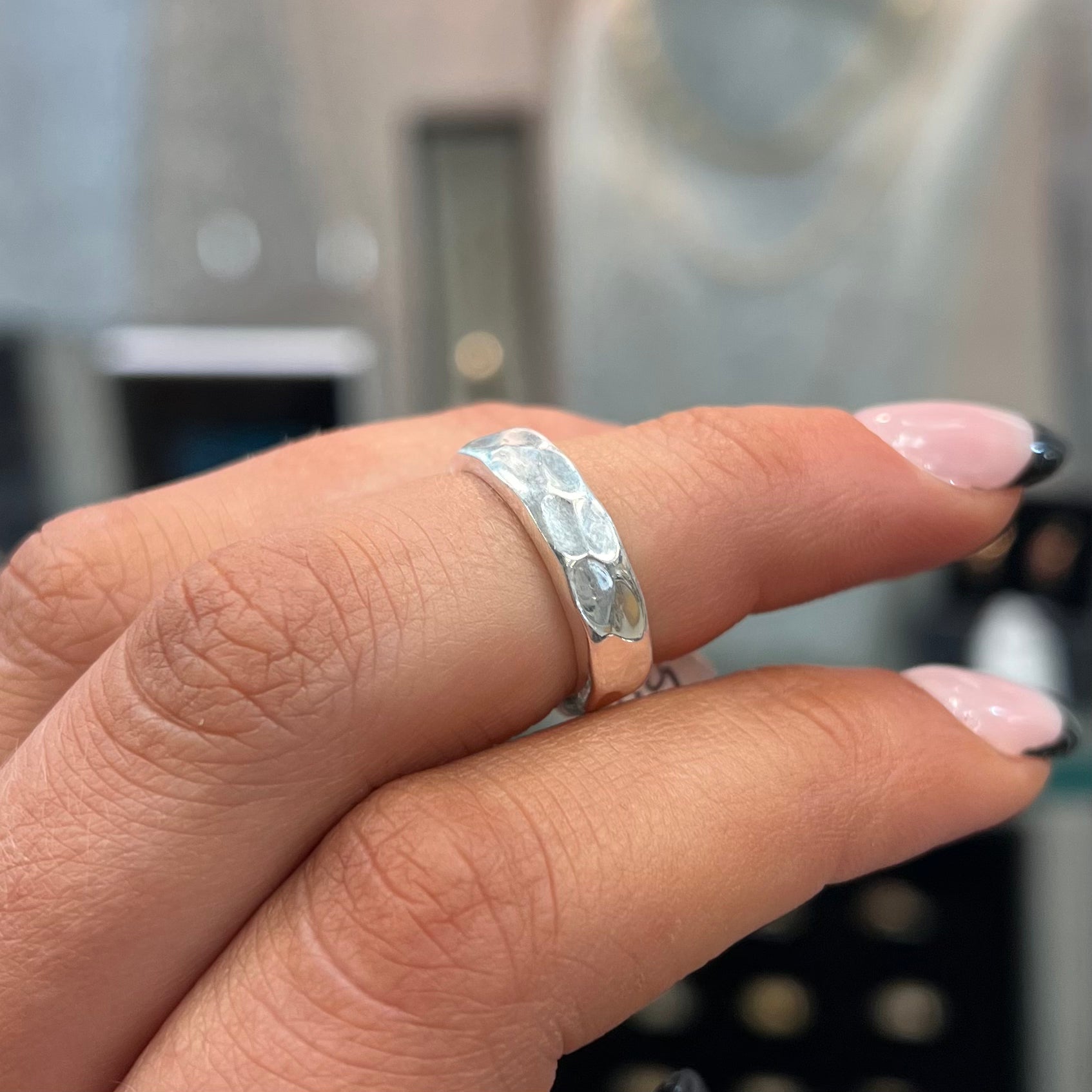Sterling Silver Hammered Textured Band | Size H