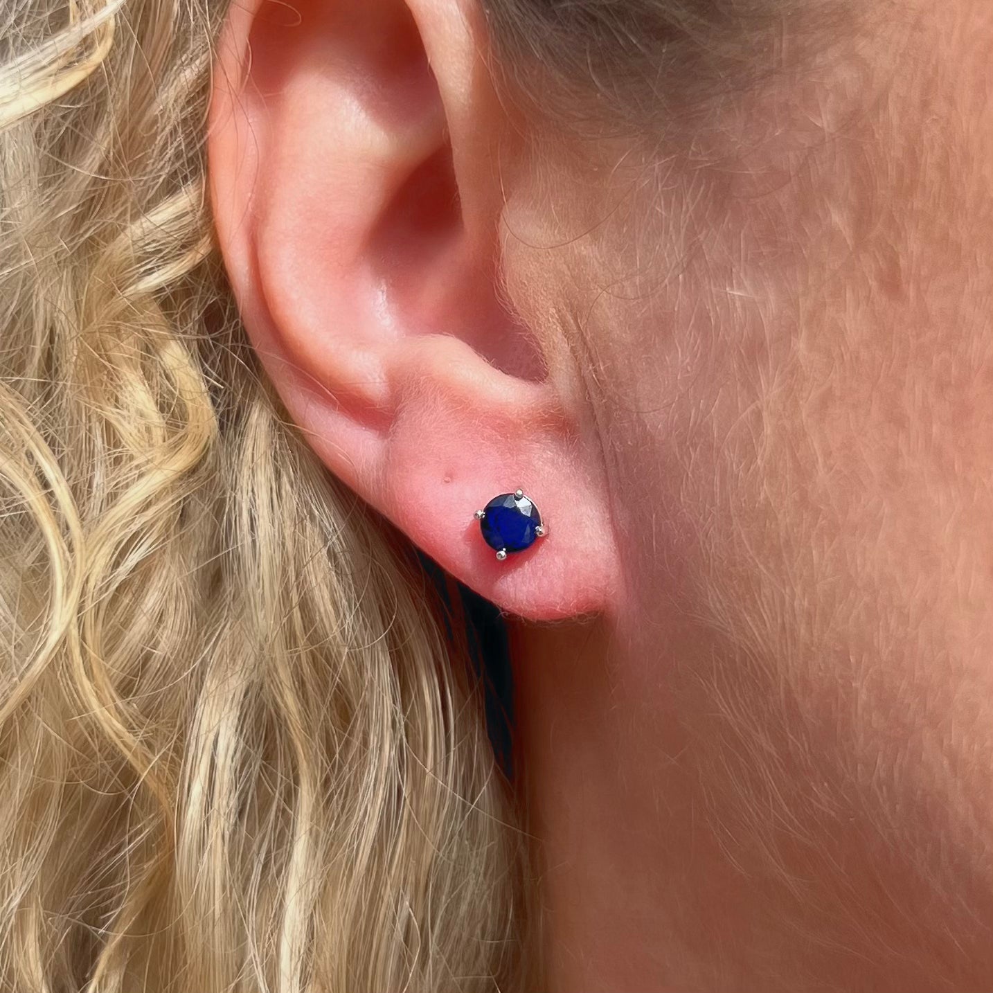 Sterling Silver Small Brilliant Cut Sapphire Stud Earrings