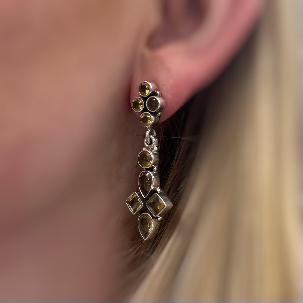 Citrine Sterling Silver Cluster Drop Earrings