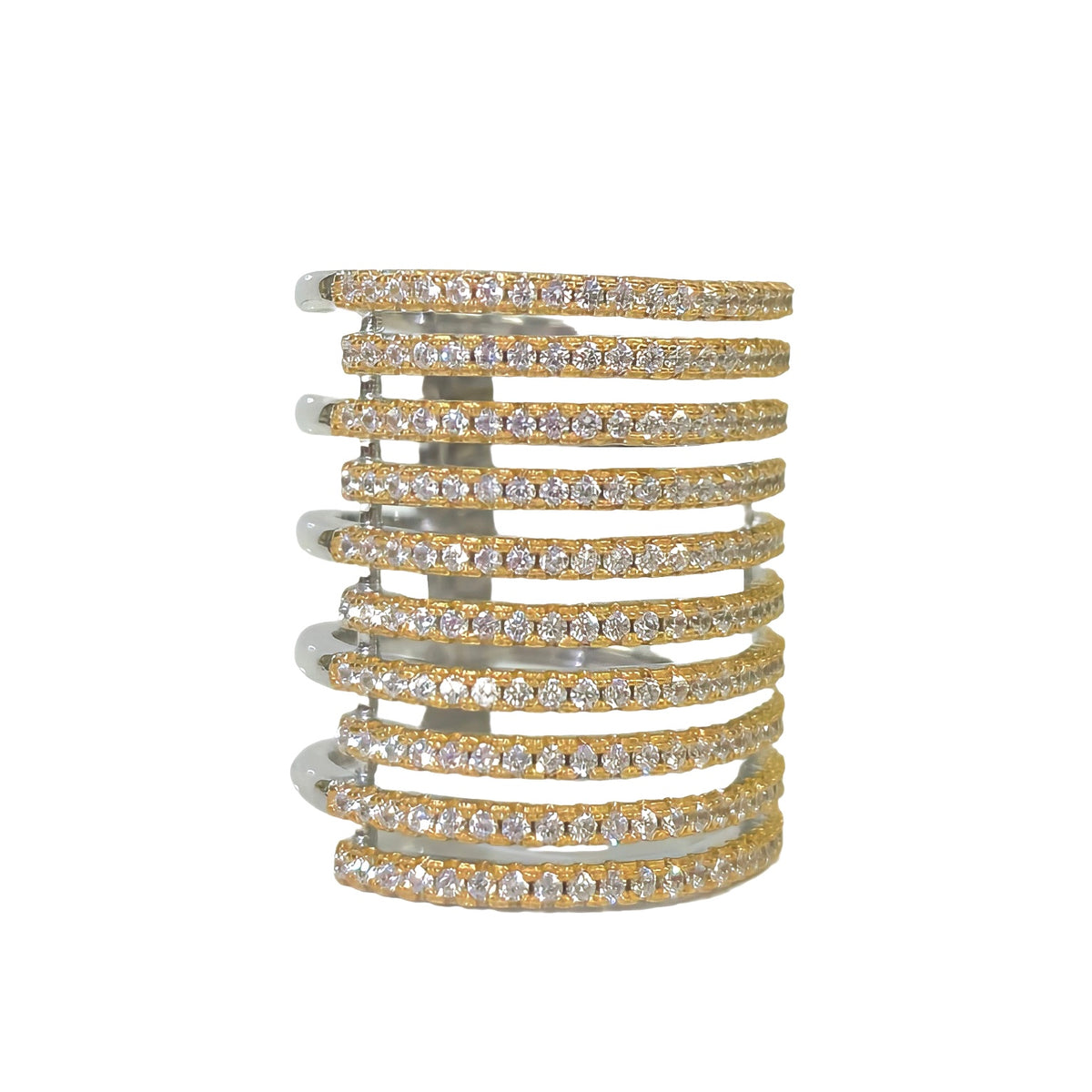 White Zirconia Sterling Silver and 18ct Gold Plated Rufina Grande Ring | Size N | Sif Jakobs