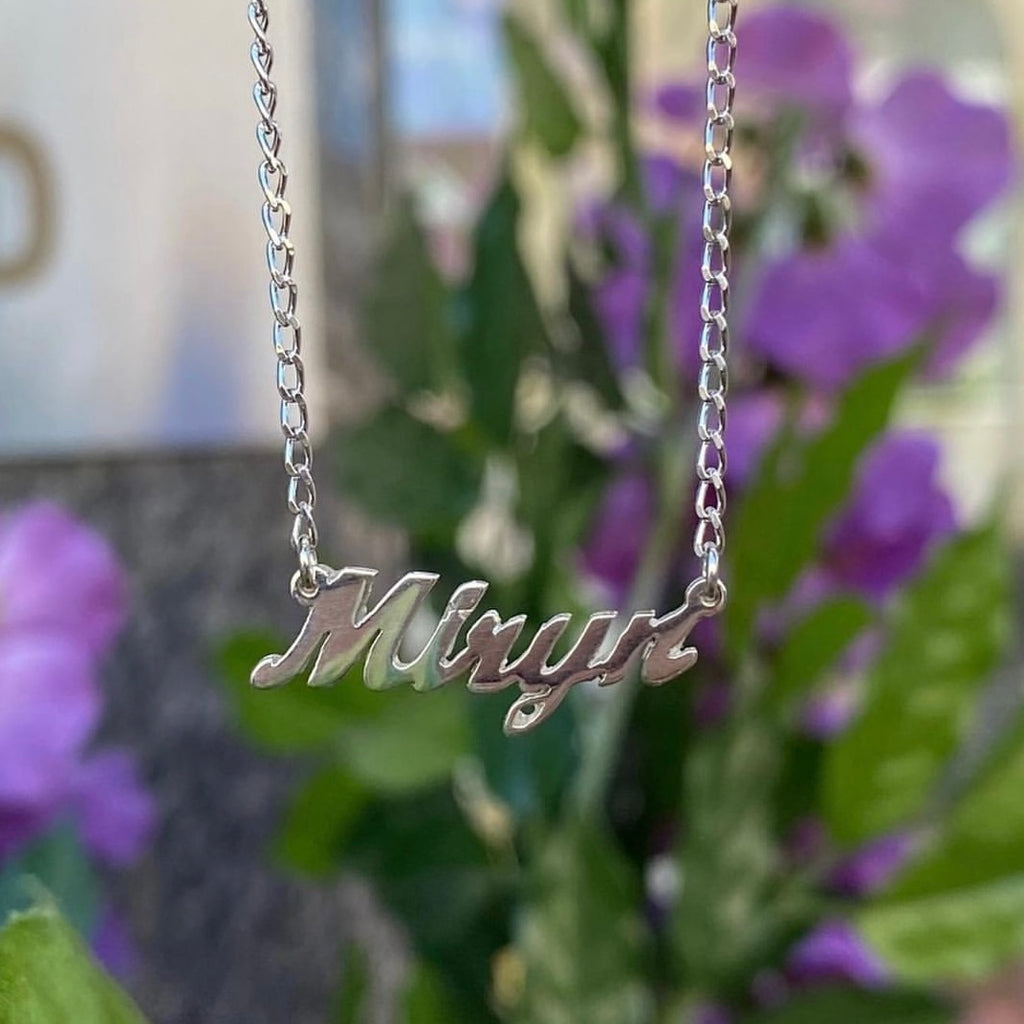Made to Order Personalised Sterling Silver Script Name Dropper Necklace
