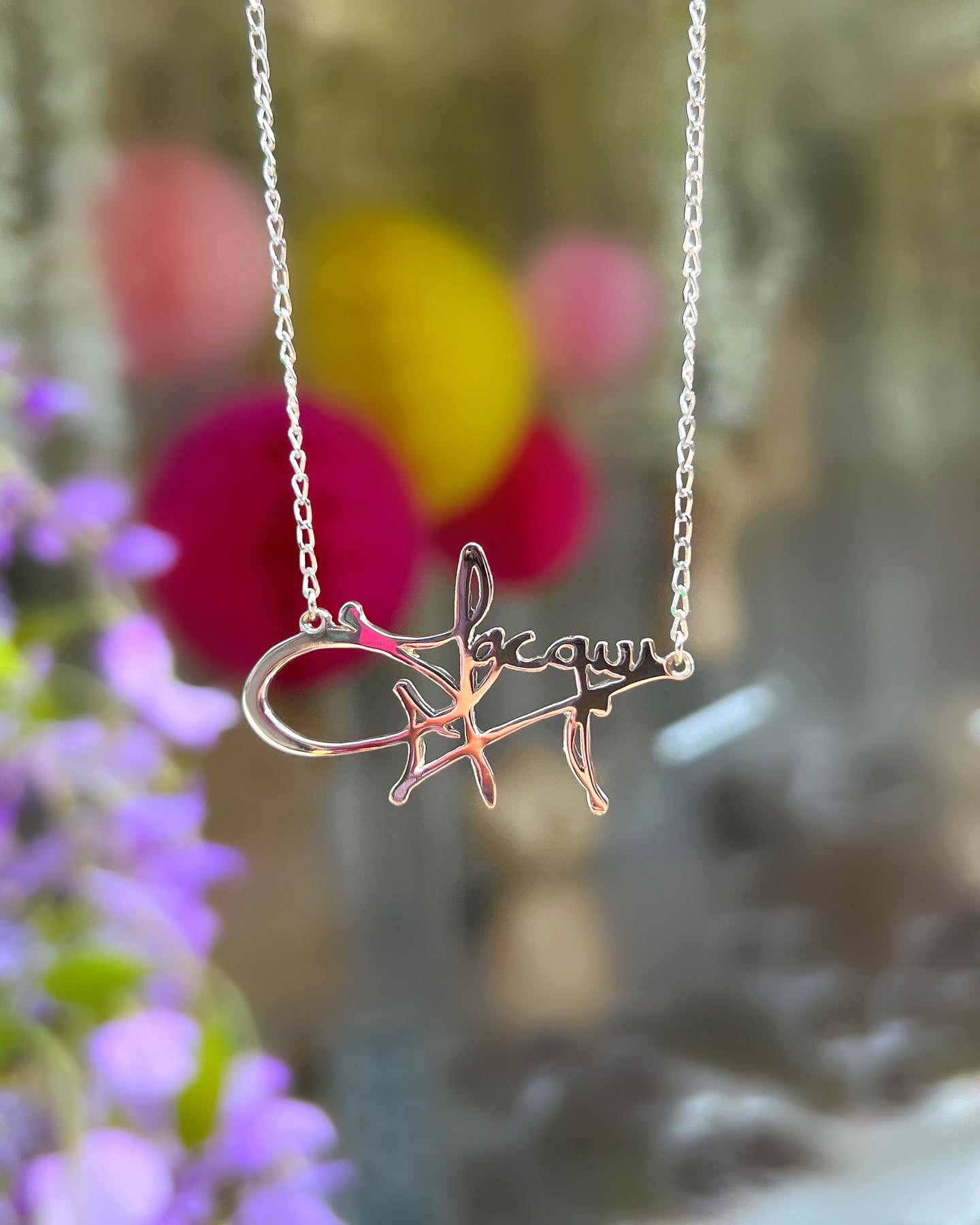 Made to Order Personalised Sterling Silver Graffiti Name Dropper Necklace