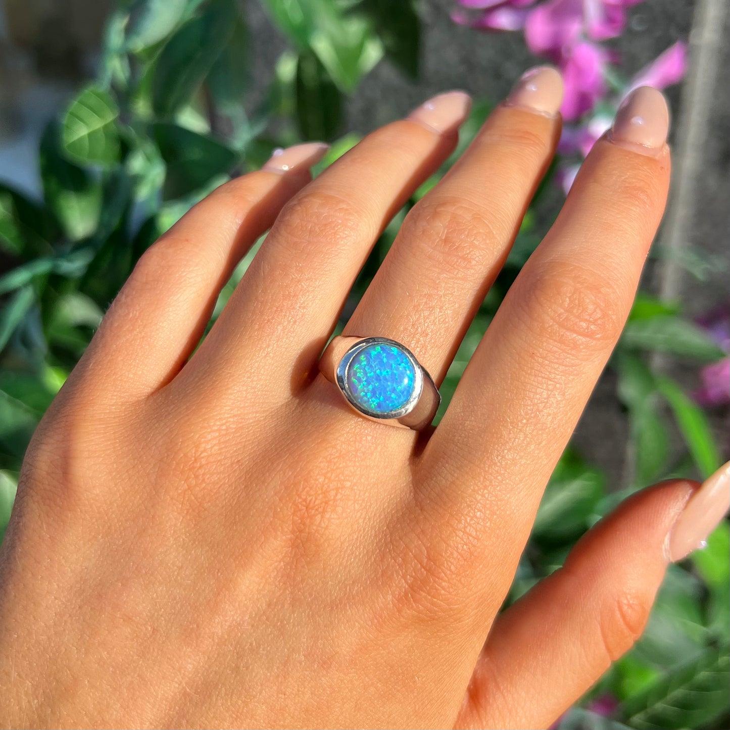 Sterling Silver Opal Ring - Size P 1/2
