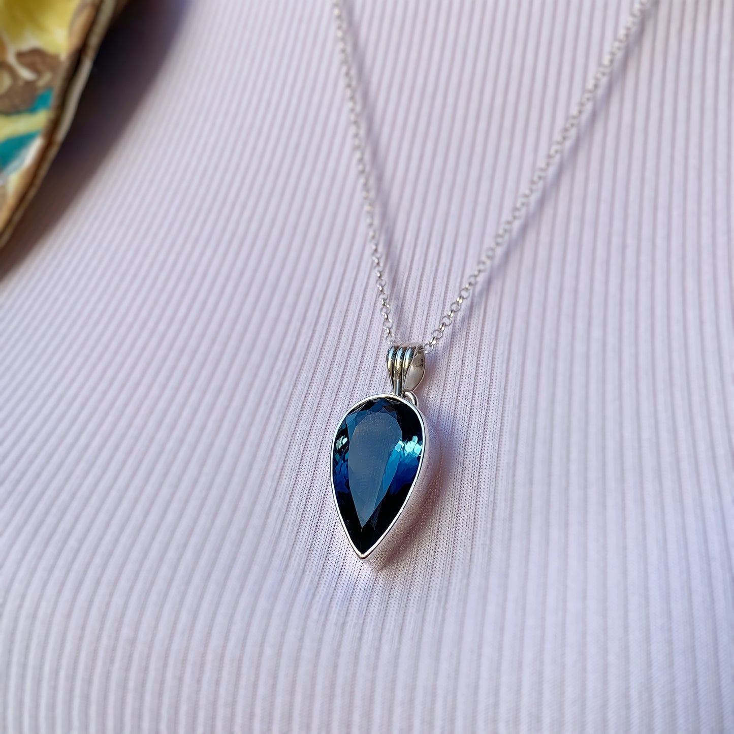 Large Pear Cut Sterling Silver London Blue Topaz Pendant