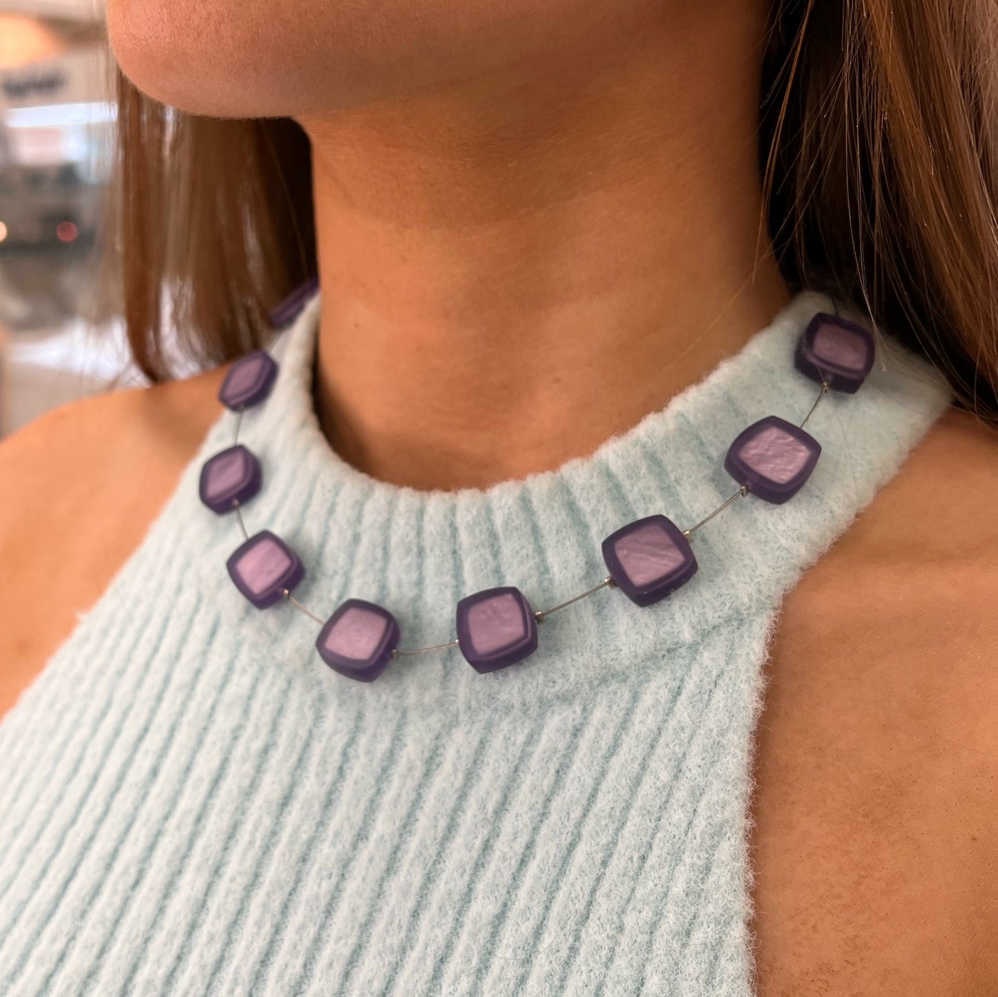 Watch This Space Matte Purple Square Necklace