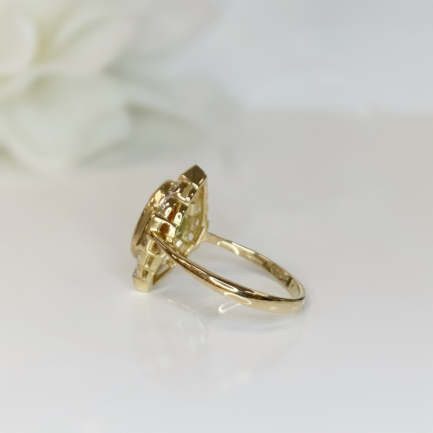 Art Deco Inspired 9ct Yellow Gold Citrine, Peridot and Diamond Ring