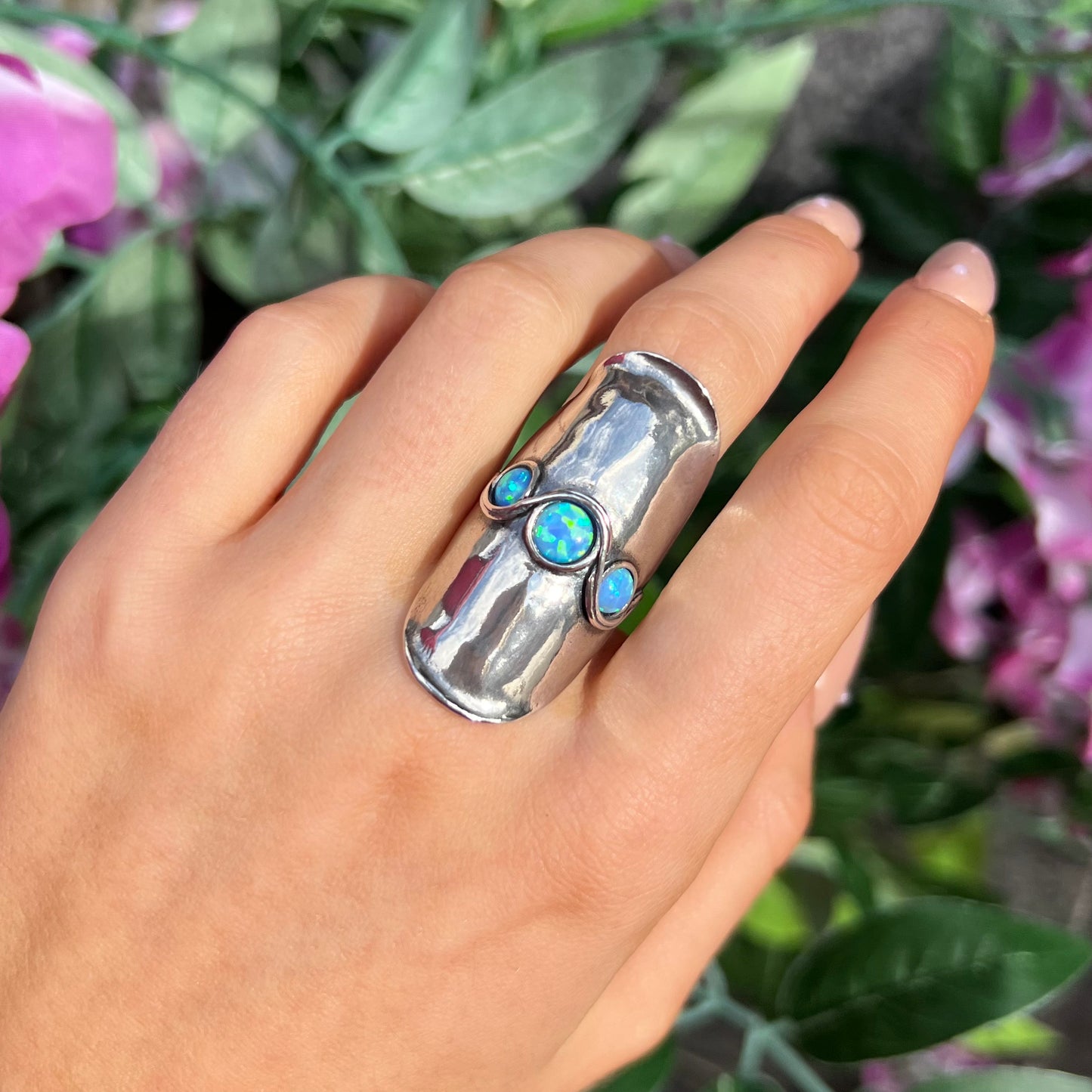 Sterling Silver Opal Statement Ring - Size O
