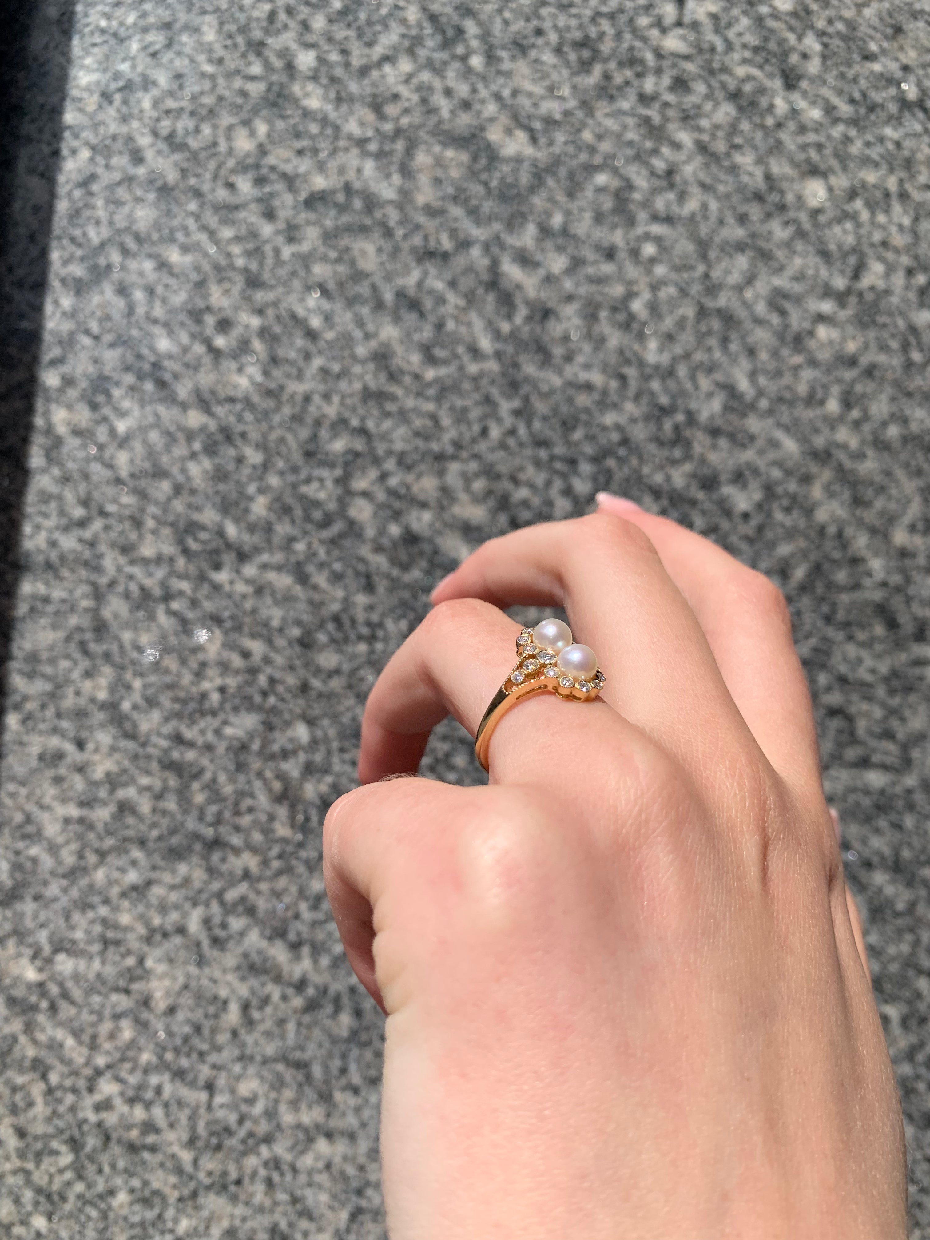 Edwardian Reproduction 18ct Yellow Gold Freshwater Pearl and Diamond Ring