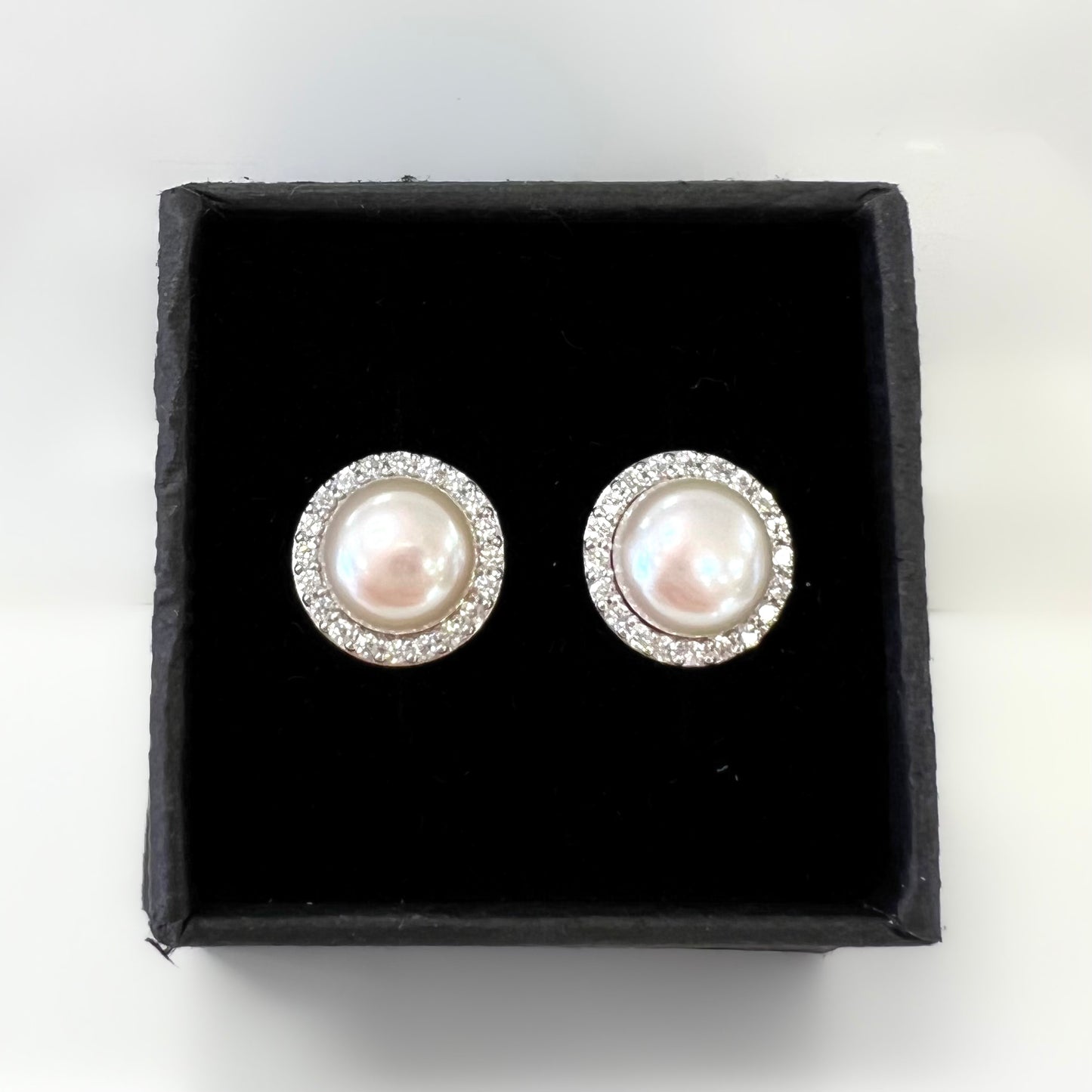Sterling Silver Pearl & Cubic Zirconia Stud Earrings