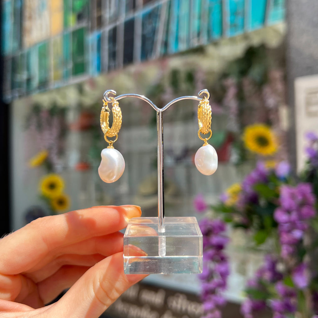 Pearl Gold Plated Hoop Drop Earrings