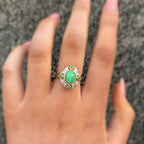 Jade and Diamond Art Deco Reproduction 9ct Yellow Gold Ring | Size N ½