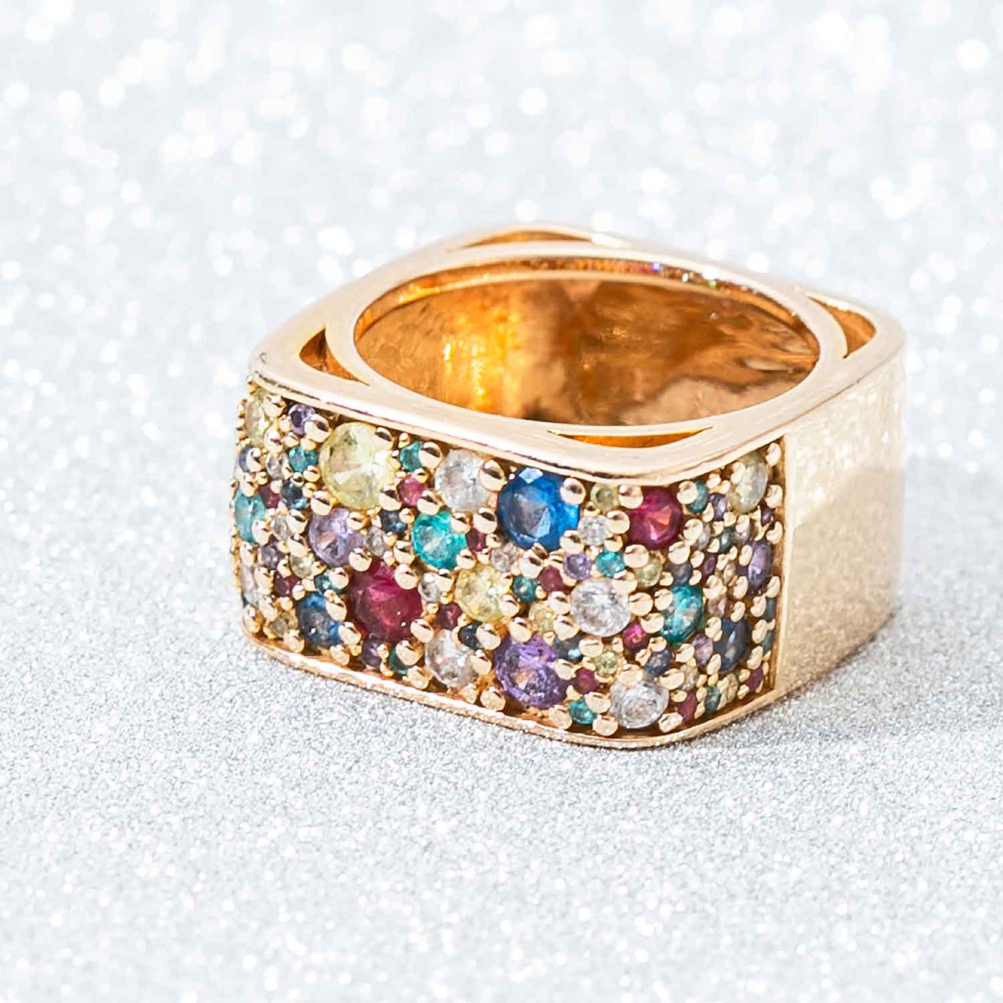 Sif Jakobs Novara Quadrato Ring - 18ct Gold Plated Sterling Silver with Multicoloured Zirconia - Size Q