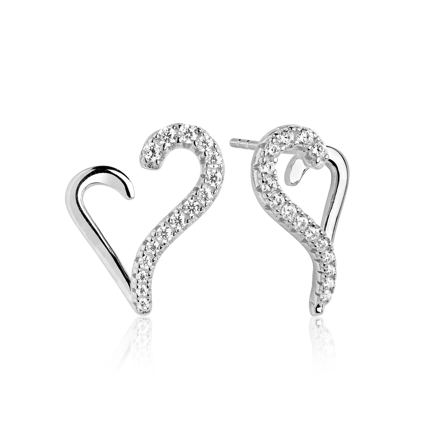 Valentine Earrings - Sterling Silver with White Zirconia Irregular Hearts