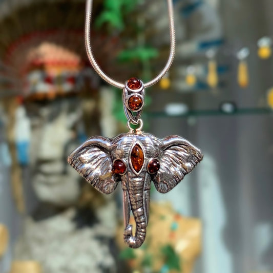 Sterling Silver Amber Elephant Pendant