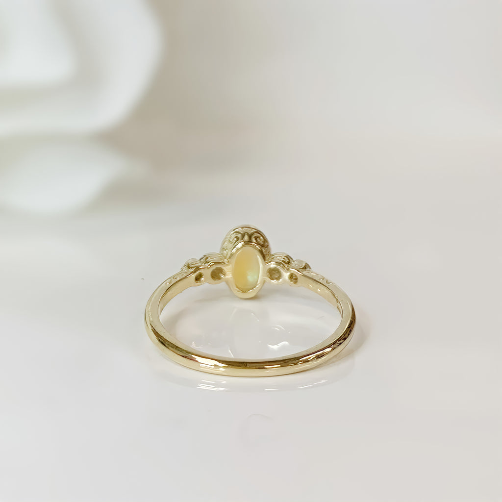9ct Yellow Gold Opal and Diamond Ring