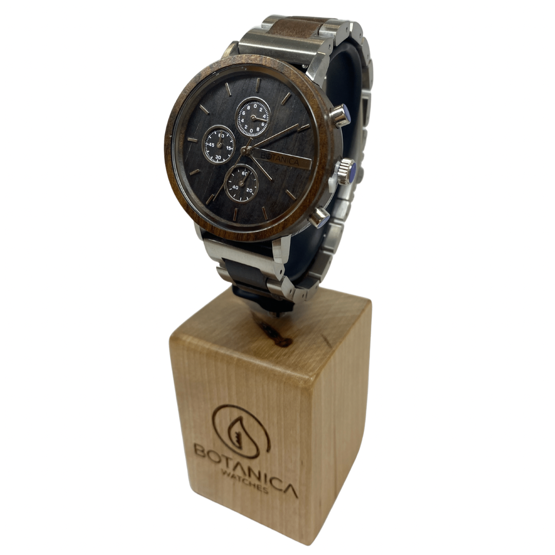 Men’s Botanica vegan steel watch with wooden detailing