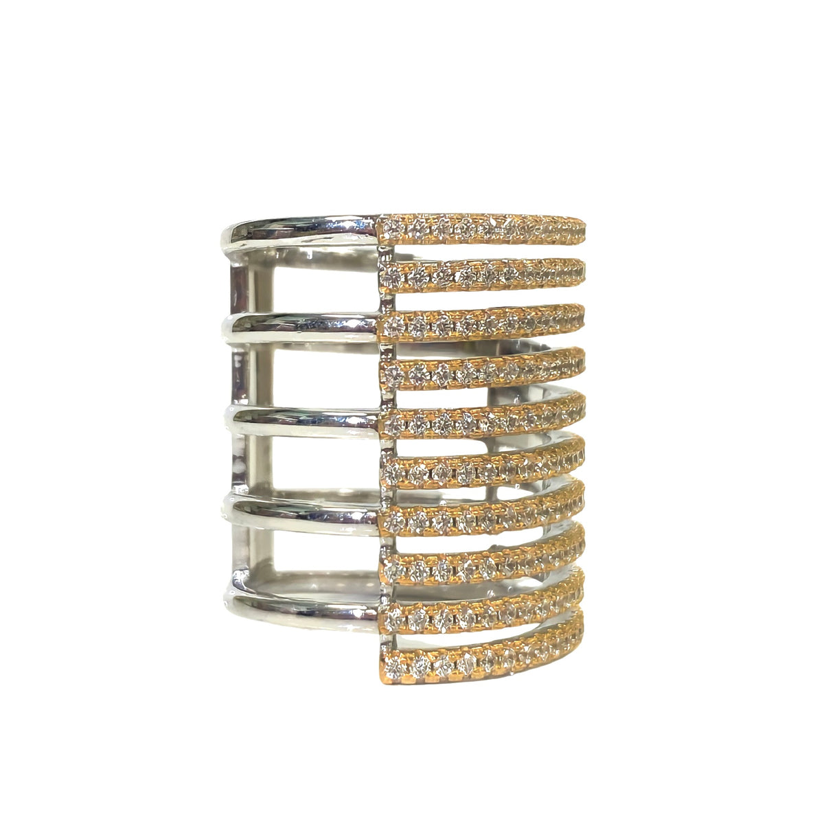 White Zirconia Sterling Silver and 18ct Gold Plated Rufina Grande Ring | Size N | Sif Jakobs