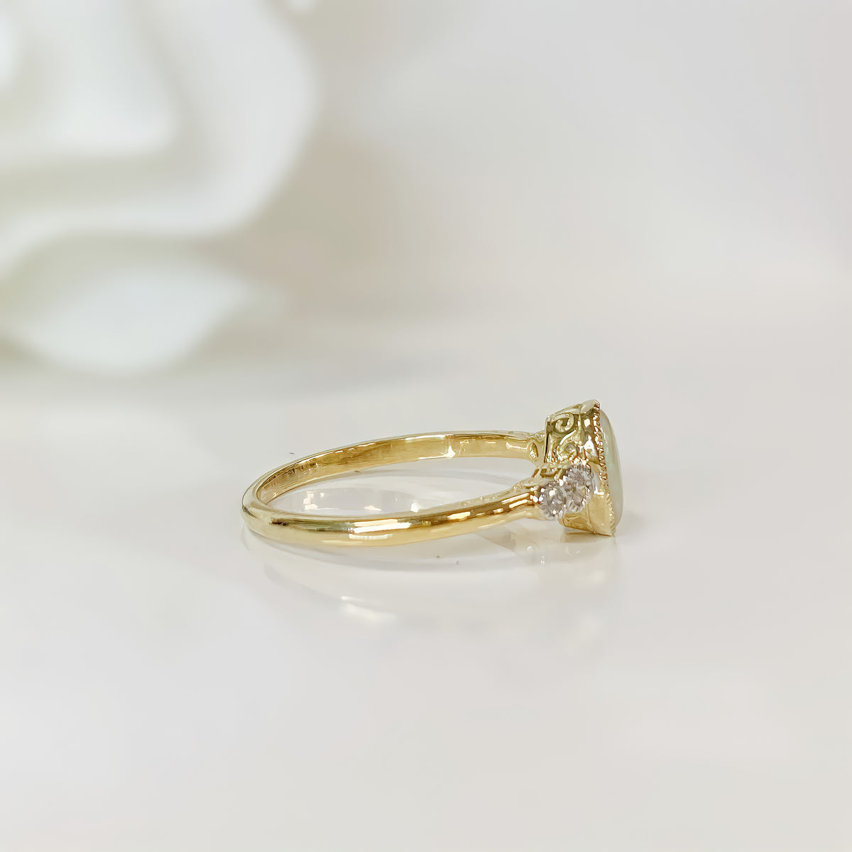 9ct Yellow Gold Opal and Diamond Ring