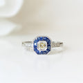Art Deco Inspired Platinum Sapphire and Diamond Ring