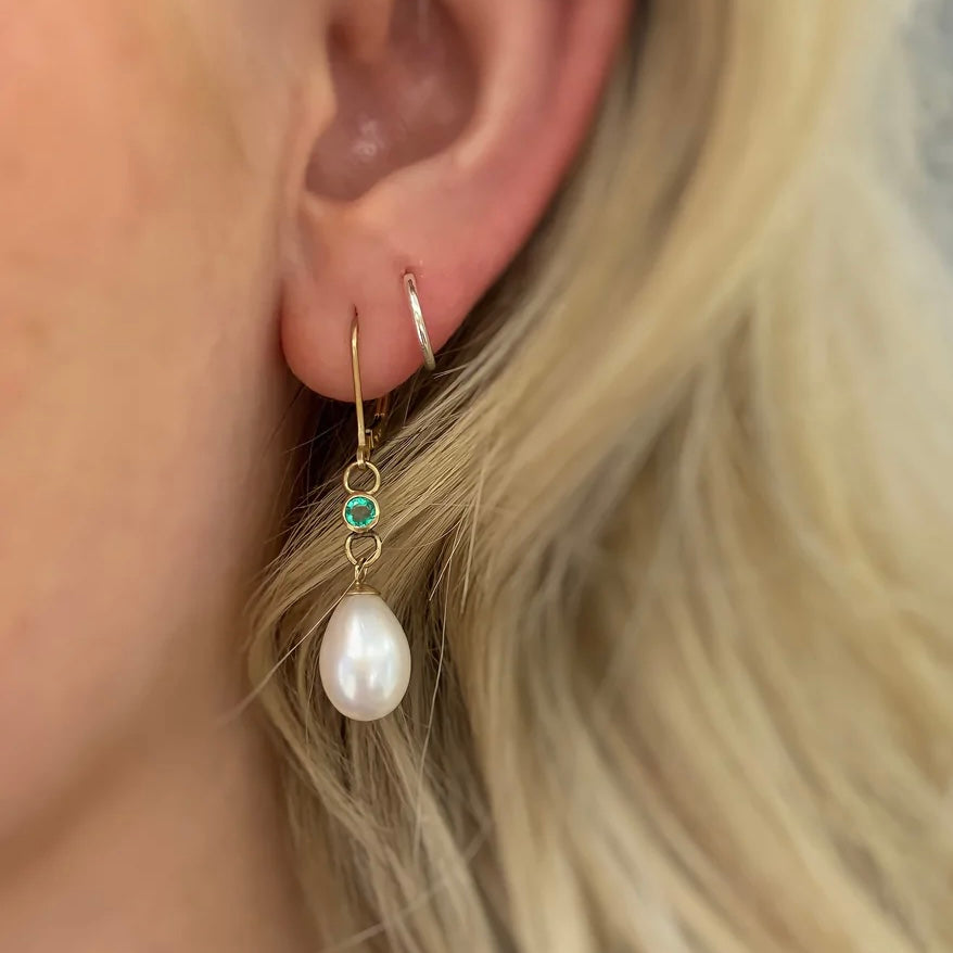 9ct Yellow Gold Emerald and Pearl Earrings