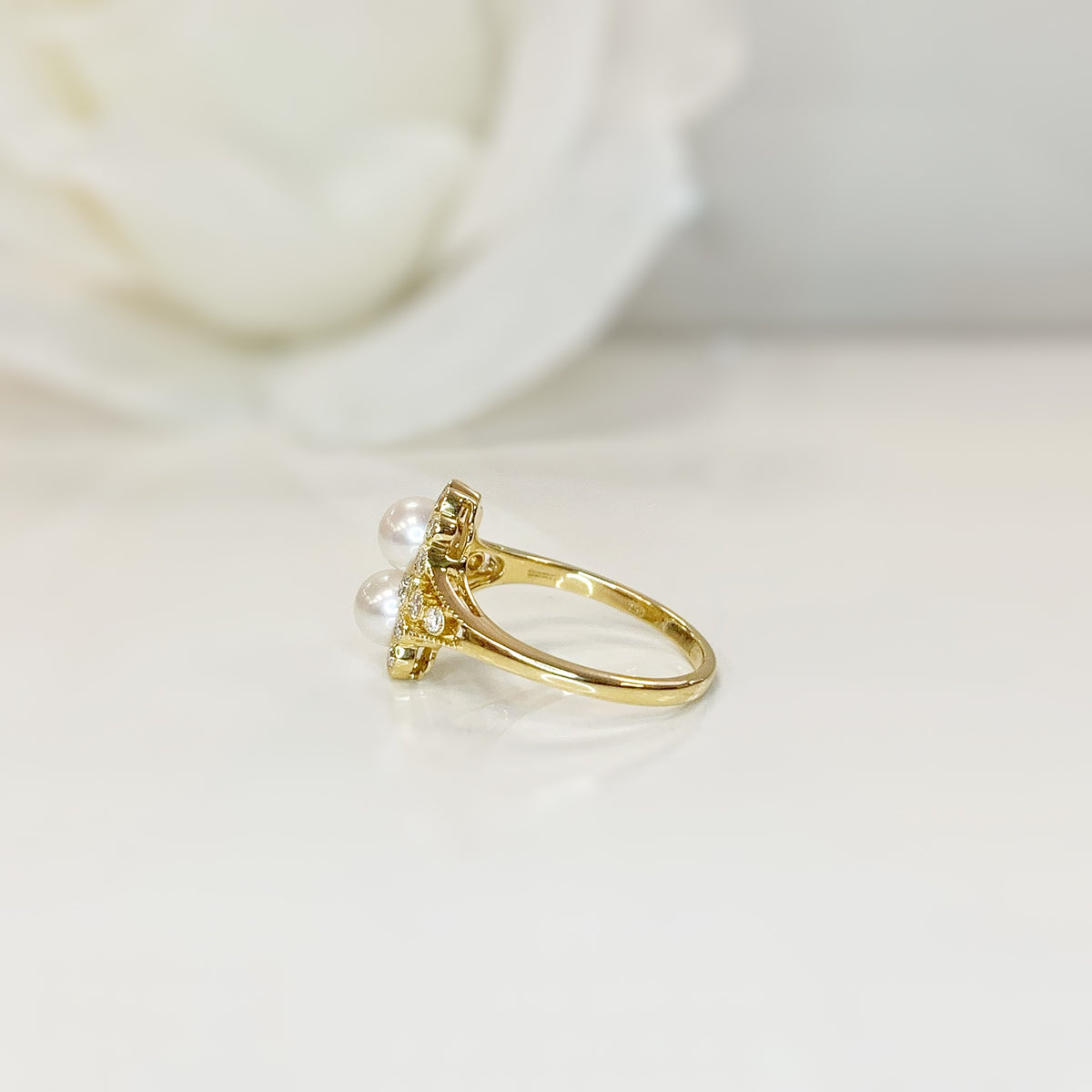 Edwardian Reproduction 18ct Yellow Gold Freshwater Pearl and Diamond Ring