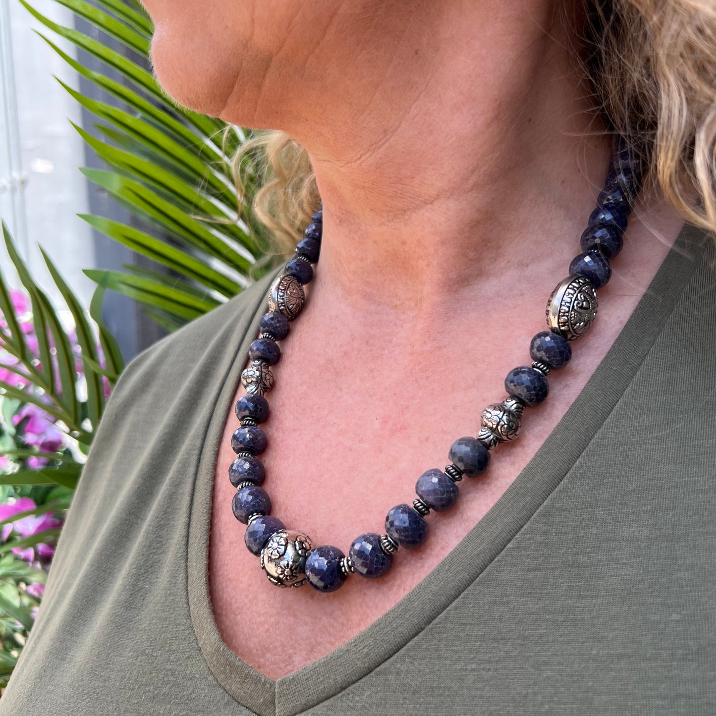 Sterling Silver Sapphire Beaded Necklace