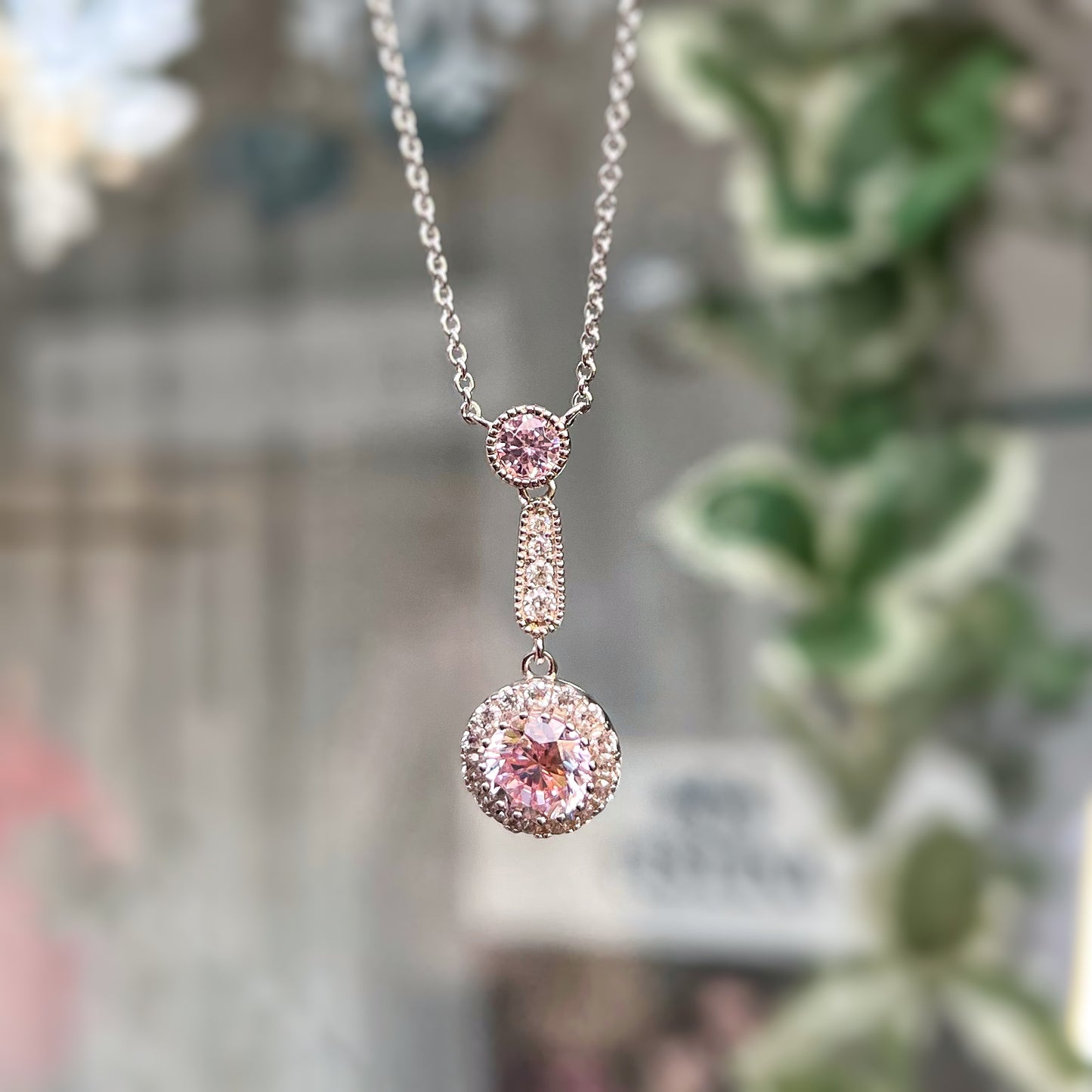 Elegant Sterling Silver Pink Cubic Zirconia Necklace