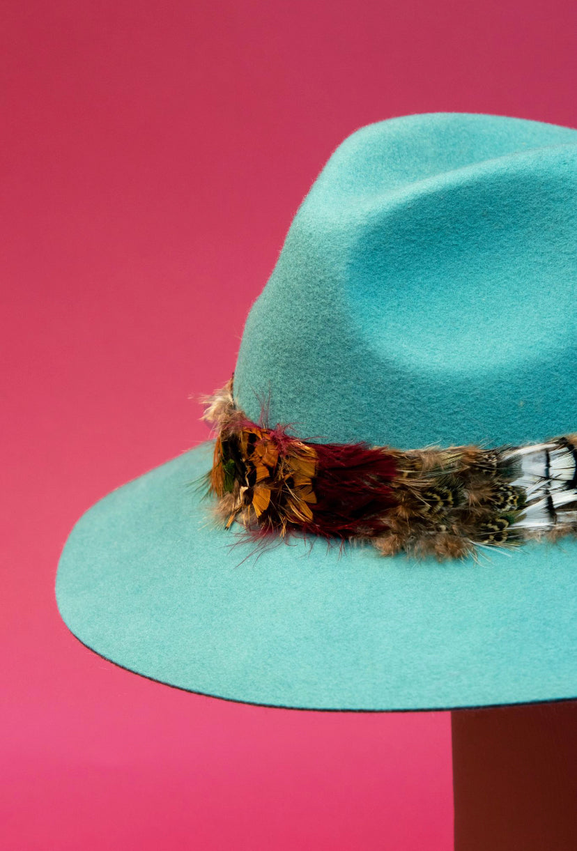 Powder Accessories Feather Band Wool Hat - Teal
