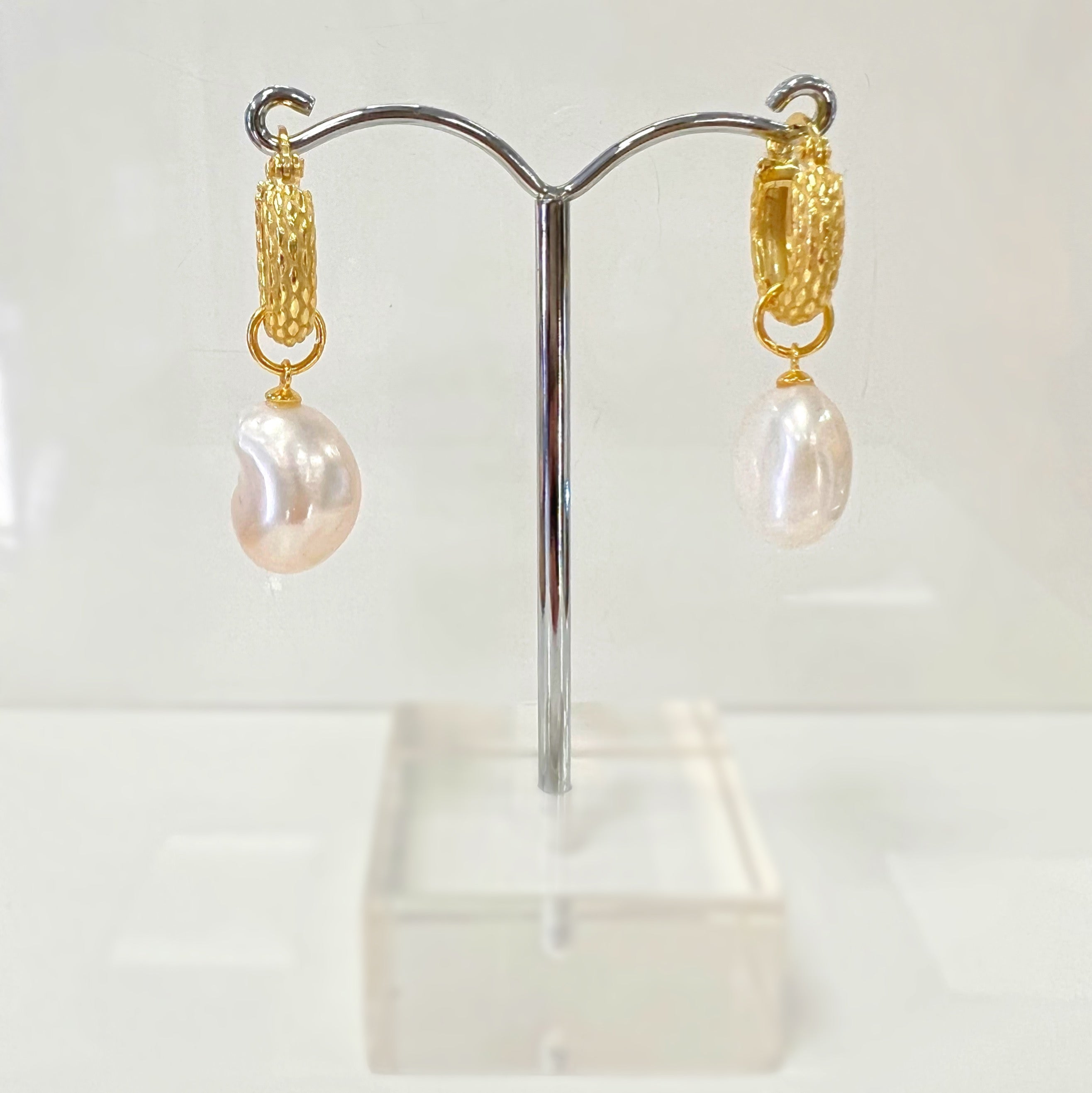 Pearl Gold Plated Hoop Drop Earrings