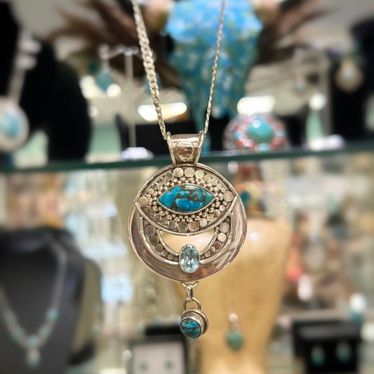 Sterling Silver Turquoise and Topaz Pendant & Chain
