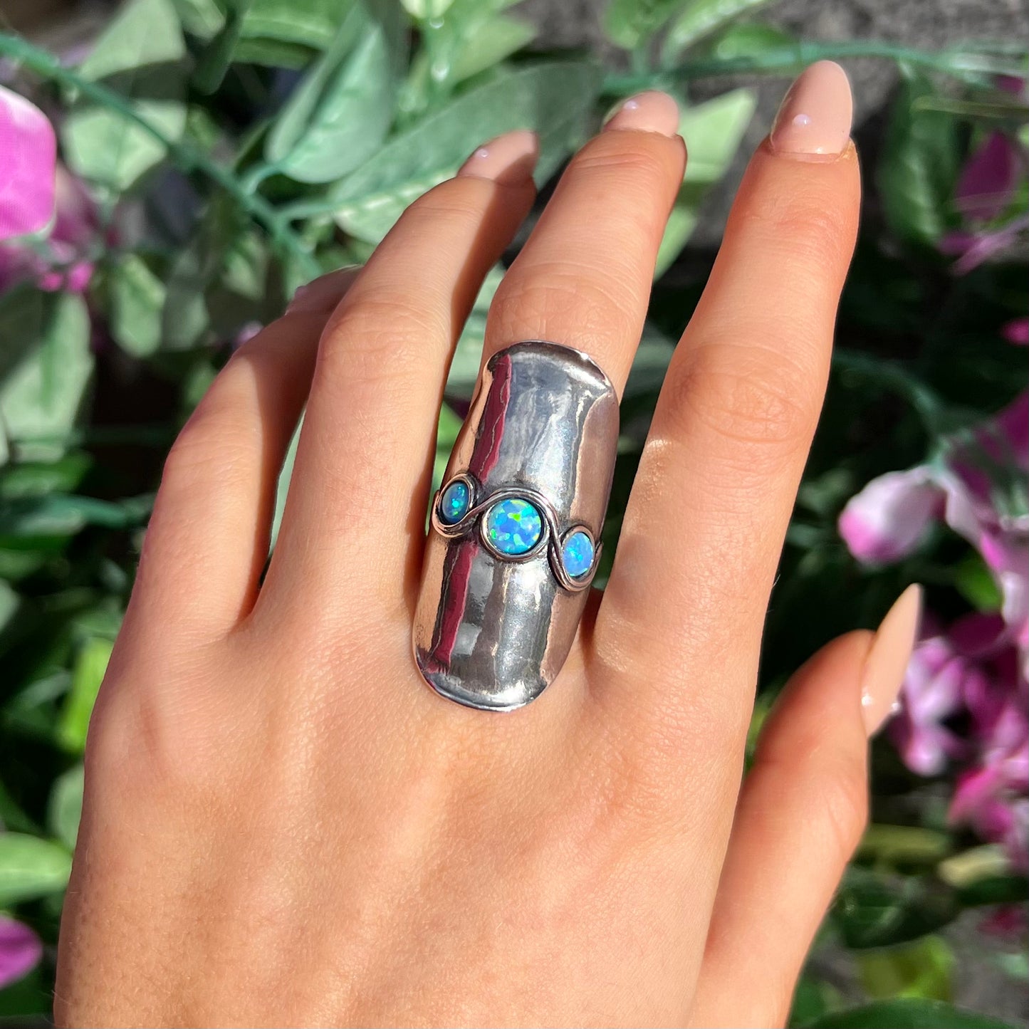 Sterling Silver Opal Statement Ring - Size O