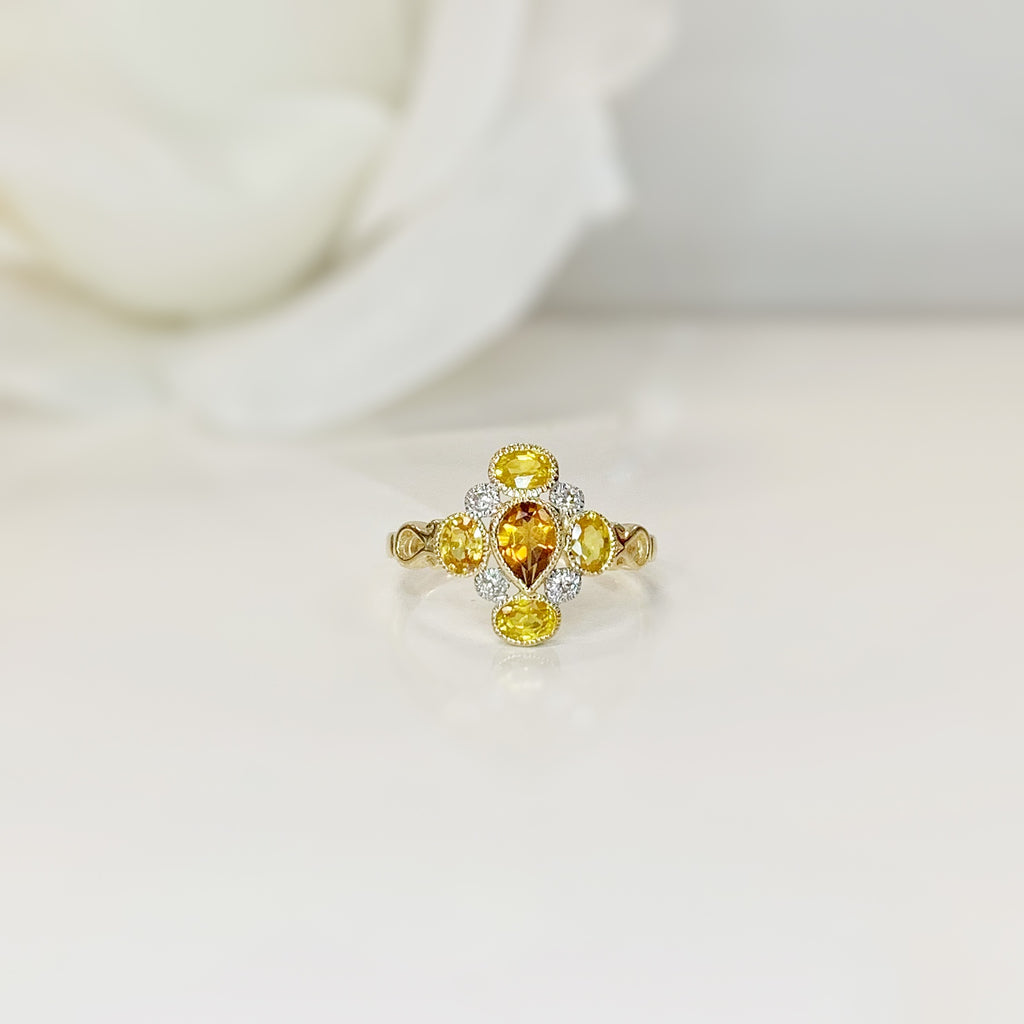 Victorian Reproduction 9ct Yellow Gold Citrine, Yellow Sapphire and Diamond Ring