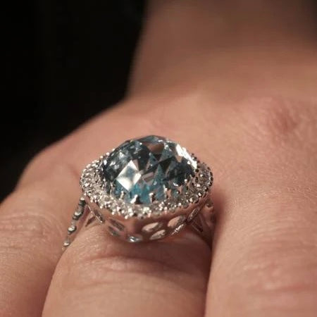 Marquise Cut Blue Topaz & Diamond 18ct White Gold Cocktail Ring | Size M