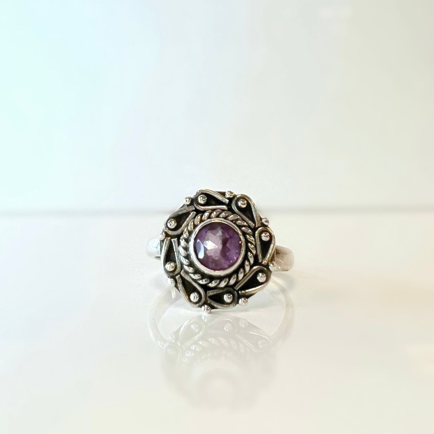 Sterling Silver Bohemian Amethyst Ring  - Size H
