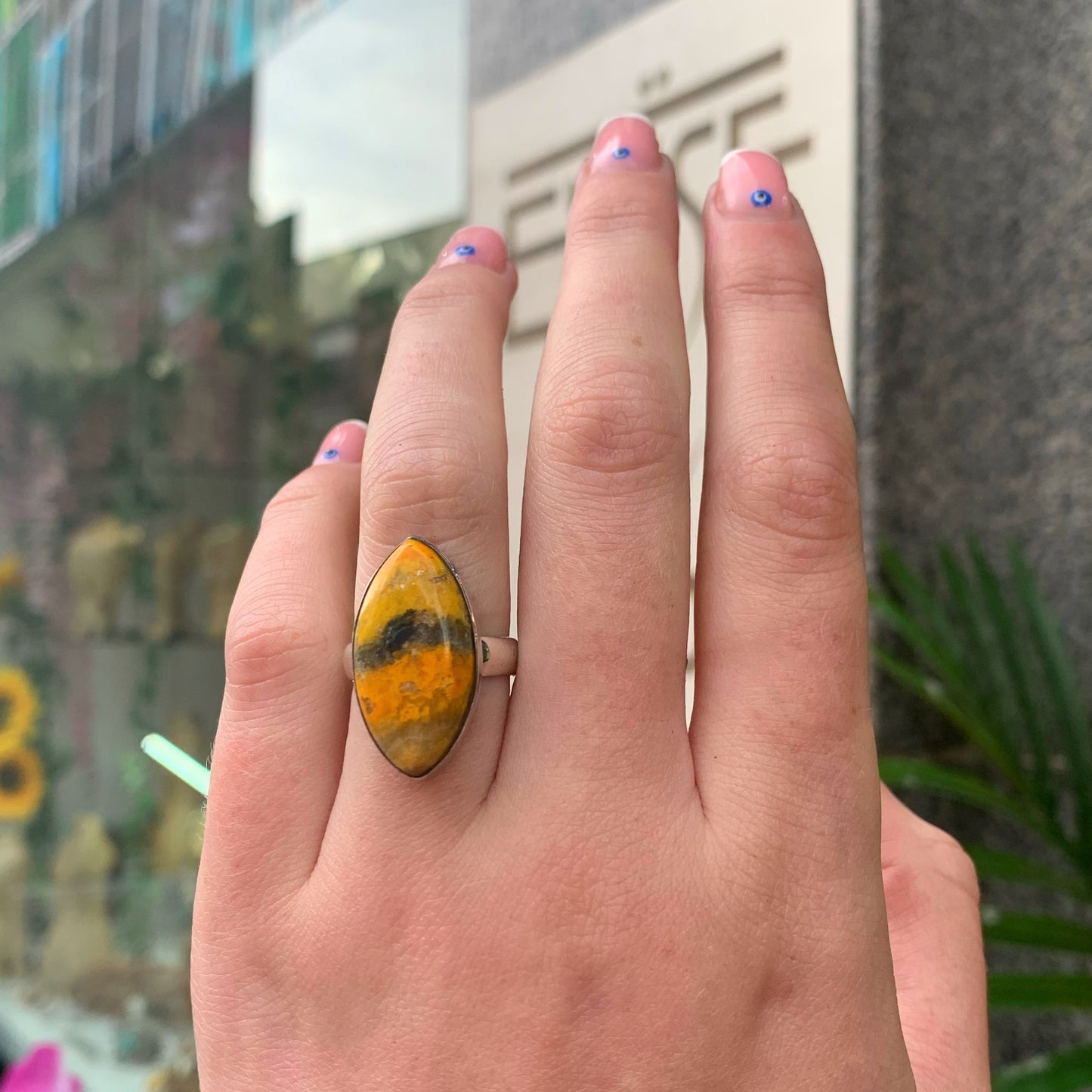 Sterling Silver Marquise Bumblebee Jasper Ring - SIZE L1/2