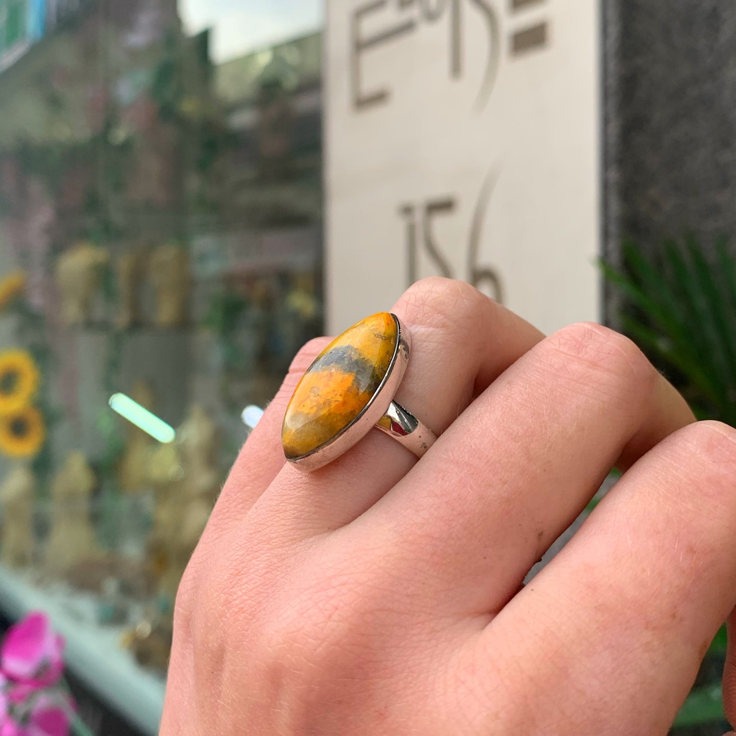 Sterling Silver Marquise Bumblebee Jasper Ring - SIZE L1/2