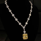 Clear and Lemon Yellow Cubic Zirconia Sterling Silver Encrusted Necklace